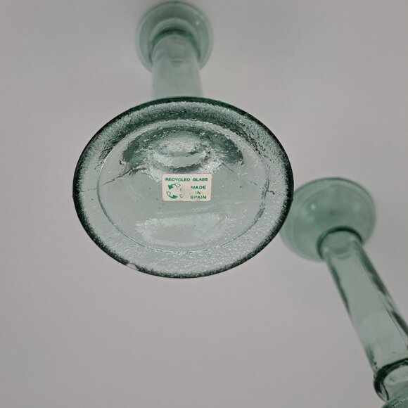 Vintage Recycled Glass Candlestick Holders Pair Made In Spain - Picture 2 of 9